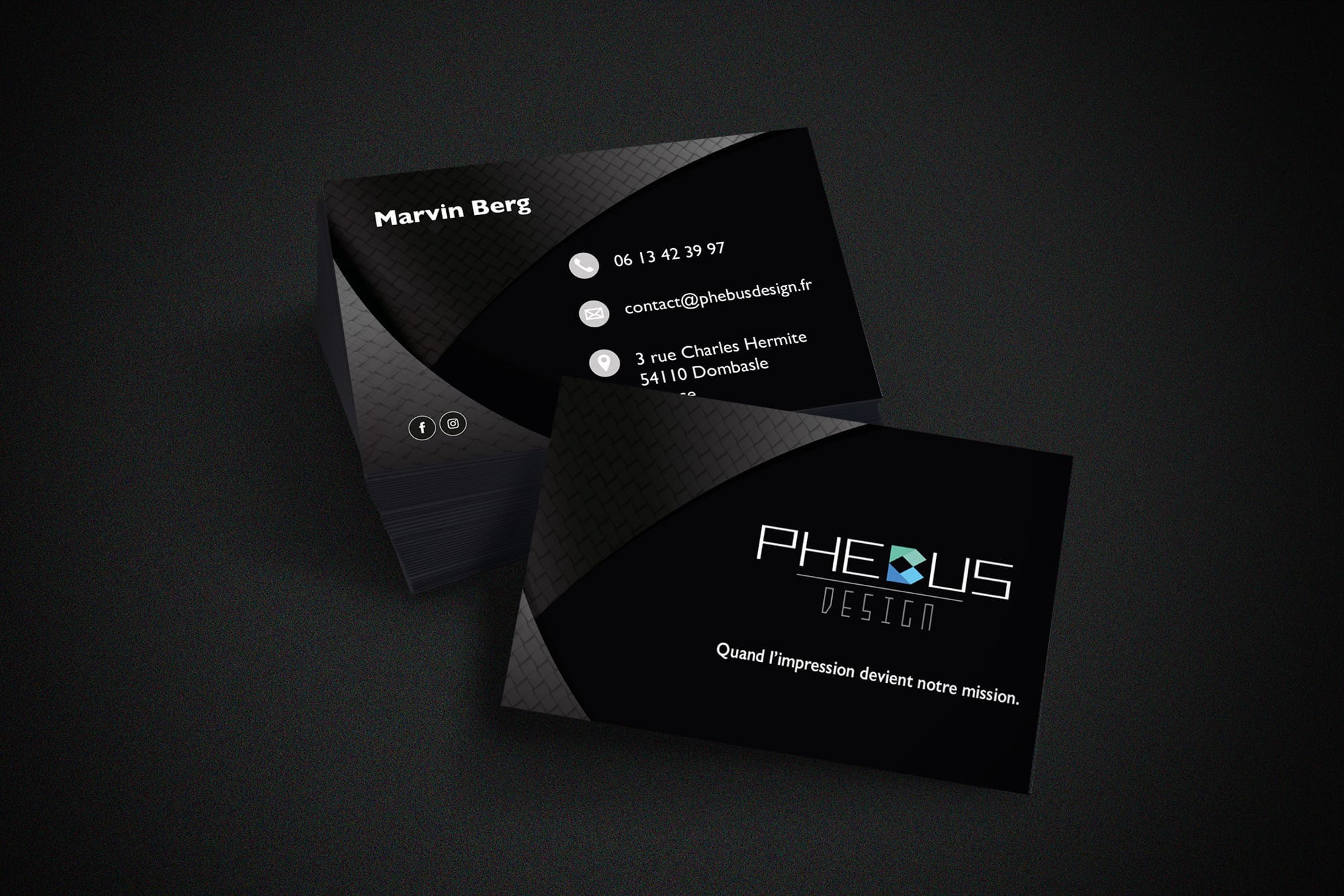 Carte de visite noir phebus design sbcom steven berg